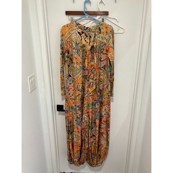 Vintage 60's/70's Handmade Women's Colorful Floral Romper, Orange Multi